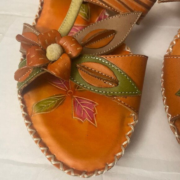 Elite Corkys Sweet Orange Leather Embellished Wedge Heel Slide Sandals 8 - Picture 3 of 12